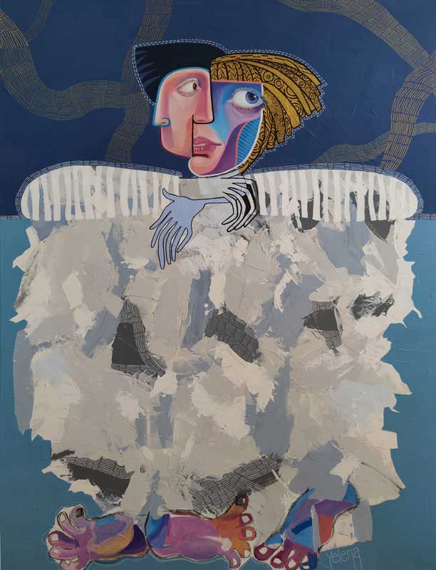 Thoughtfulness — acrylic, oil and ink pen on canvas by Yelena Revis