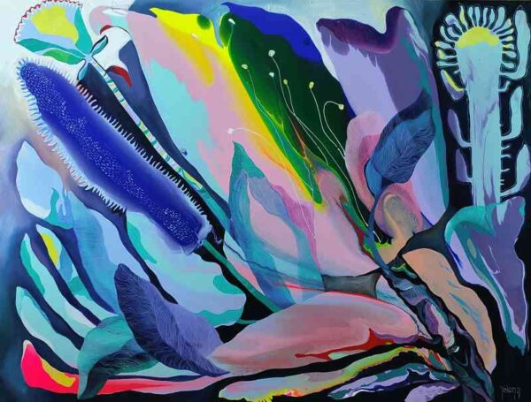 Tropical mood II — oil and acrylic on canvas by Yelena Revis