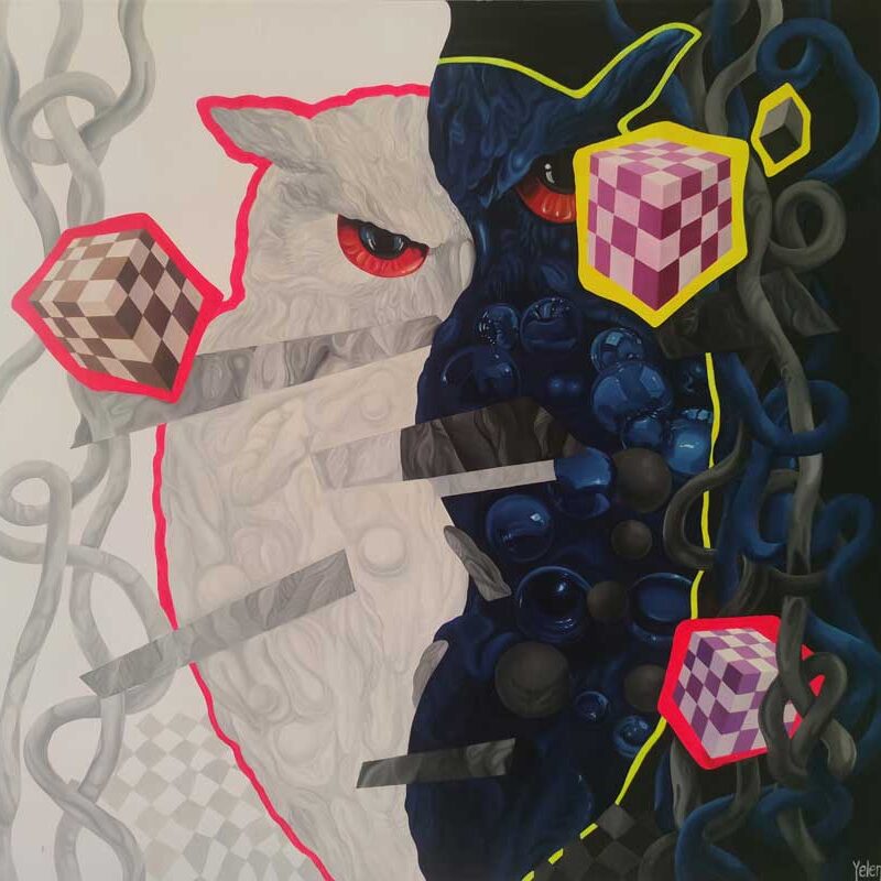 Whispers of Two Worlds — acrylic and oil on canvas by Yelena Revis