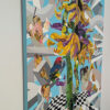 Side angle view of Euphoric Implosion original painting by Yelena Revis, showing thick impasto paint texture and painted canvas edges.