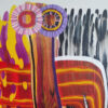 Detail of circular floral motifs and black-and-white brushwork in A Splash of Life by Yelena Revis