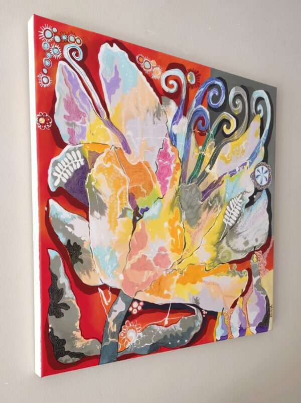 Abundant Beauty Canvas Side View — Painting by Yelena Revis Abundant Beauty abstract painting by Yelena Revis side view showing stretched canvas edge and painted borders.