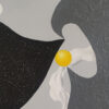 Detail of a yellow orb between dark bird silhouettes and white ribbons in Aerial Dance by Yelena Revis