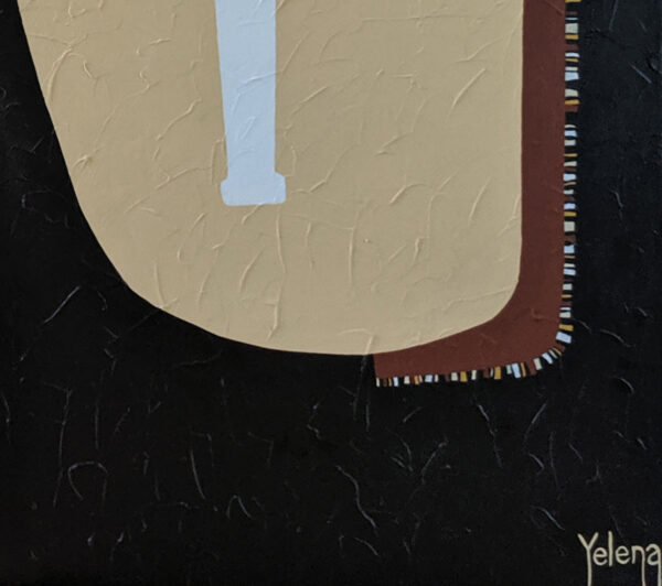 Yelena Revis signature in the bottom corner of After the Weekend, beside the bottle neck and impasto texture