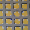 Behind the Windows — Original Geometric Abstract Painting by Yelena Revis Original geometric abstract painting Behind the Windows by Yelena Revis featuring a textured grey grid with rounded window cutouts revealing yellow, white, and blue shapes.