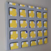 Angled Side Profile View — "Behind the Windows" Geometric Abstract Painting by Yelena Revis Side view of Behind the Windows by Yelena Revis showing finished edges and canvas texture depth