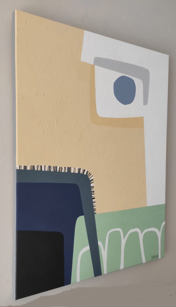 Side view of Blue Fog by Yelena Revis showing gallery-wrapped edges and textured canvas