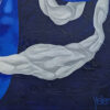 Yelena Revis signature in blue paint on dark navy in Cobalt Dreamscape