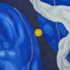 Detail of the yellow focal orb between cobalt blue shapes and gold linework in Cobalt Dreamscape by Yelena Revis