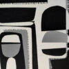 Contrasts II by Yelena Revis: black and off-white geometric shapes with a grey central panel and stitched edging