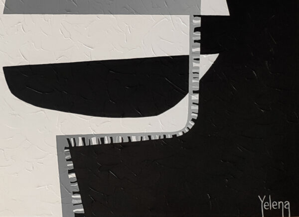 Close-up of Contrasts II with the signature Yelena in the bottom right corner on textured paint