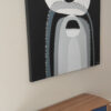 Angled Side Profile View — "Contrasts III" Monochromatic Abstract Painting by Yelena Revis Angled side view of Contrasts III showing the deep black canvas edge, hung above a wooden sideboard
