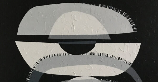 Upper Arch & Oval Motif Macro — "Contrasts III" Monochromatic Abstract Painting by Yelena Revis Close-up of the upper domes and arches of Contrasts III in grey, off-white and black