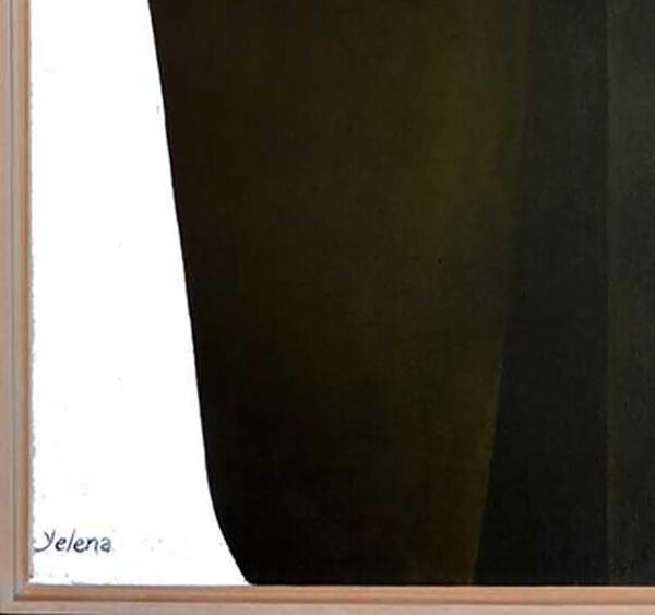 Curved Shadows painting detail by Yelena Revis showing the artist signature in the lower left corner.