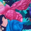Detail of cell-like magenta and cerulean blue sculptural forms in Dance of Blues by Yelena Revis