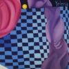 Yelena Revis signature, blue checkered pattern and a yellow dot in Embrace