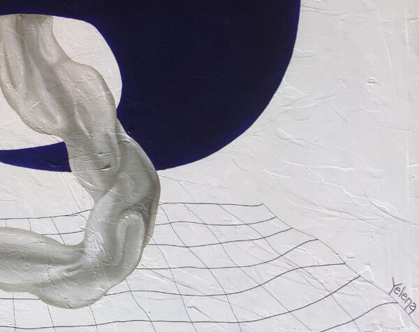 Artist Signature & Lower Grid Macro — "Ethereal Glide" Abstract Painting by Yelena Revis Yelena Revis signature in the bottom right corner of Ethereal Glide, above a fine wireframe grid
