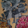 Fractured Monolith — Original Surrealist Abstract Painting by Yelena Revis Original surrealist abstract painting Fractured Monolith by Yelena Revis featuring a shattered grey stone form with gold, grey, and pink intertwined coils on a warm ochre background.