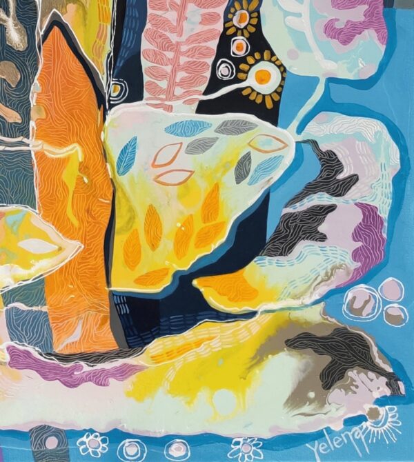 Fresh Abundance Signature Detail — Painting by Yelena Revis Fresh Abundance painting detail by Yelena Revis showing the artist signature in the lower right corner.