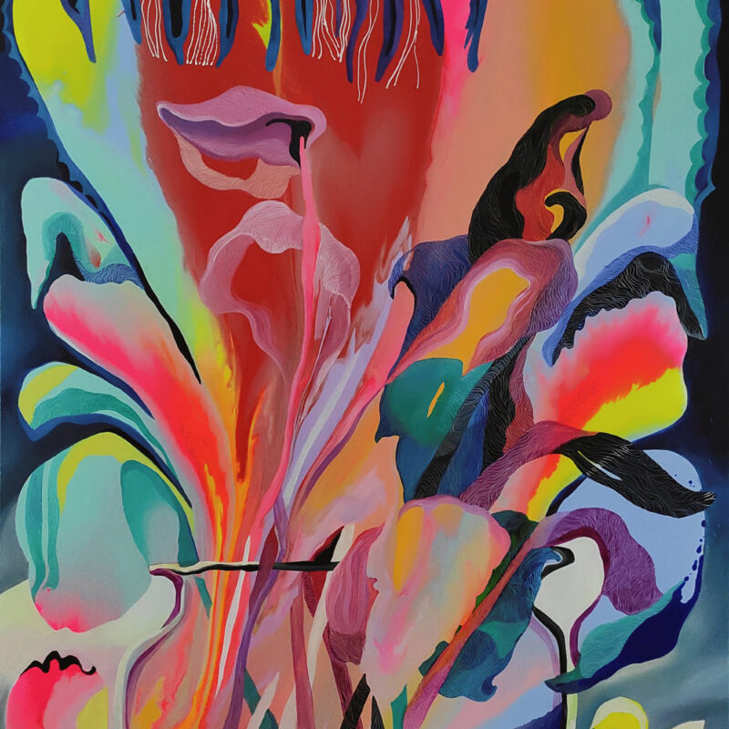 Garden of Eden I original abstract painting by Yelena Revis featuring luminous floral forms and vibrant colors.