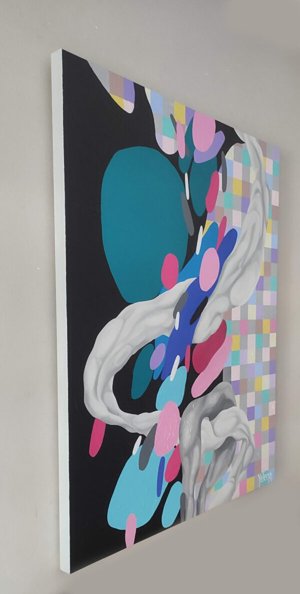 Side view of Harmony in Motion by Yelena Revis showing canvas edge profile and depth