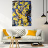 Harmony of Contrasts abstract painting by Yelena Revis on a white wall above a white sofa