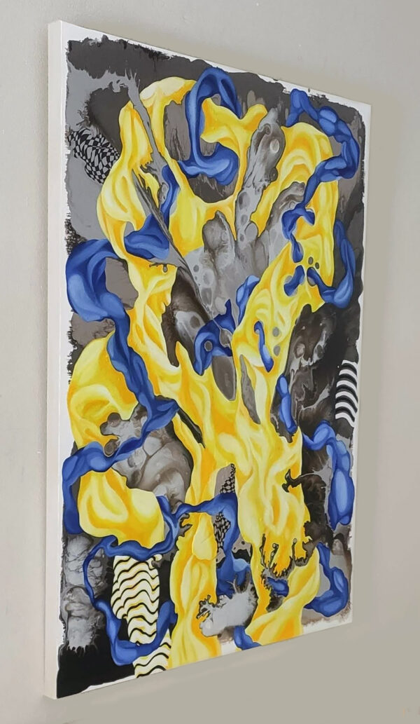 Side view of Harmony of Contrasts by Yelena Revis showing clean white canvas edges and gallery wrap