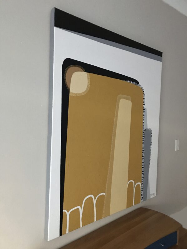 Highrises Side Profile View – Canvas Painting by Yelena Revis Side view of Highrises by Yelena Revis showing clean white edges and stretched canvas depth