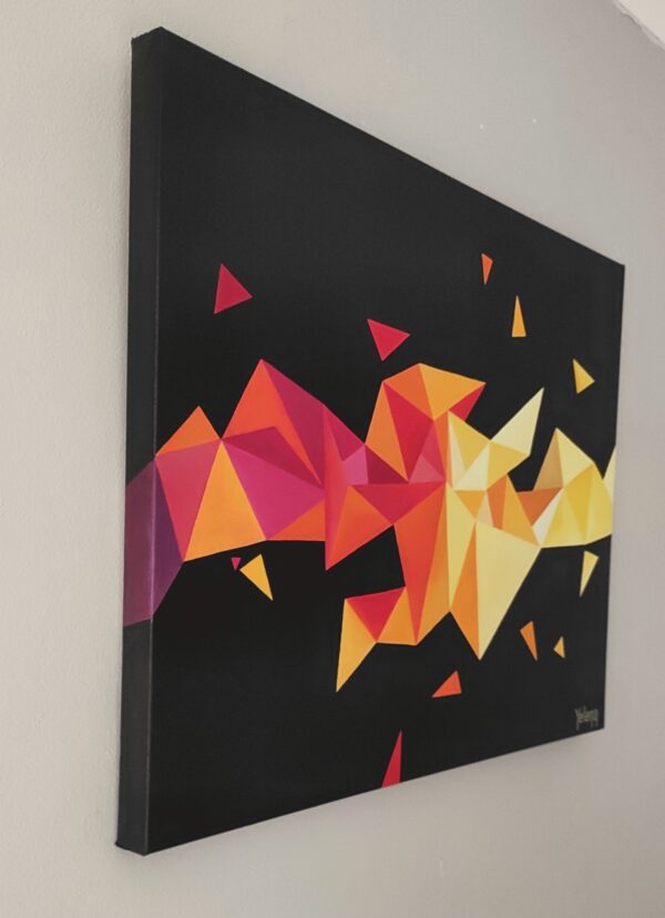 Side view of Kaleidoscopic II by Yelena Revis showing black painted edges and canvas depth