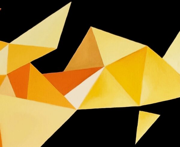Detail of yellow and gold low-poly triangles in Kaleidoscopic II by Yelena Revis