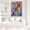 Neural Connections Modern Living Room Mockup – Canvas Art by Yelena Revis Neural Connections abstract painting by Yelena Revis on a white wall above a white sofa in a sunlit room