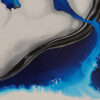 Yelena Revis signature in the lower right of New Beginning over turquoise and deep blue ink washes
