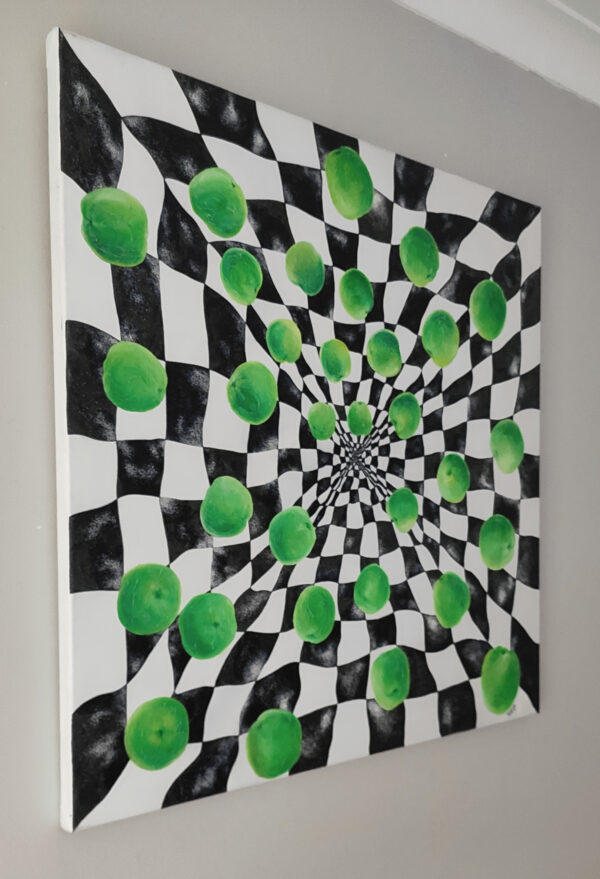 Perpetual Motion Canvas Side View — Painting by Yelena Revis Perpetual Motion abstract painting by Yelena Revis side view showing stretched canvas profile and finished edges.