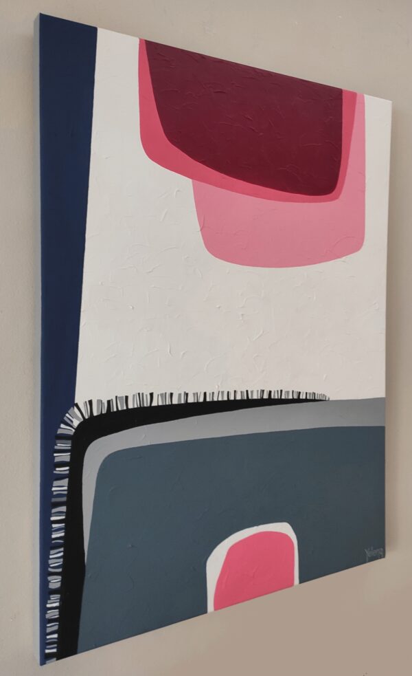 Side view of Pink Reflection by Yelena Revis showing gallery-wrapped canvas and dark blue edges
