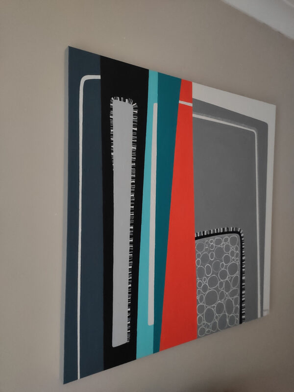 Side view of Premonition of Dawn by Yelena Revis showing gallery-wrapped canvas and slate grey edges