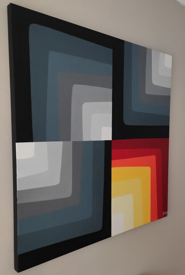 Side view of Shades of Maze by Yelena Revis showing black painted edges and surface texture