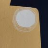 Detail of a textured white orb ringed by etched lines on ochre impasto in Silent Expanse by Yelena Revis