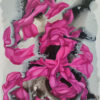Spontaneous Symphony abstract painting by Yelena Revis with vibrant magenta fluid ribbons on ink wash background.