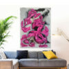 Spontaneous Symphony abstract painting by Yelena Revis above a grey L-shaped sofa in a living room