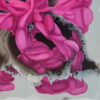 Yelena Revis light grey signature beside swirling magenta forms in Spontaneous Symphony