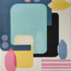 Summer Breeze abstract painting by Yelena Revis with aqua, yellow, and blue organic shapes on white.