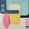 Detail of a coral pink leaf shape, ochre rectangle and turquoise blocks in Summer Breeze by Yelena Revis