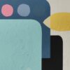 Detail of turquoise and navy blocks with coral, slate and ochre shapes in Summer Breeze by Yelena Revis
