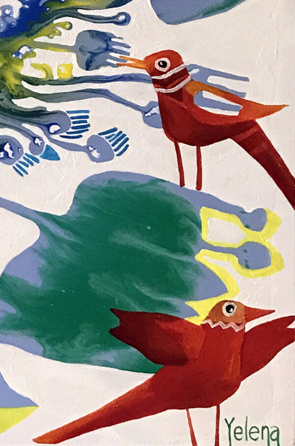 Summer Time painting detail by Yelena Revis showing the artist signature in the lower right corner.
