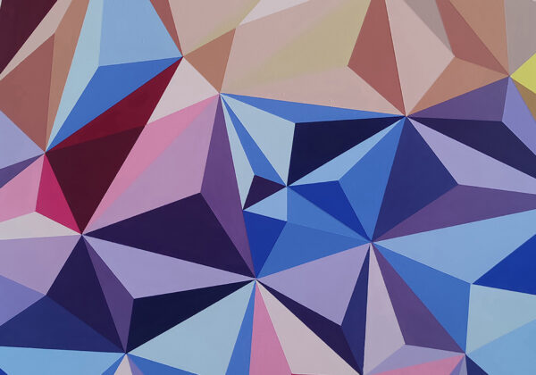 Detail of the central node of cobalt, sky blue and violet facets in Sun Glare by the Sea by Yelena Revis