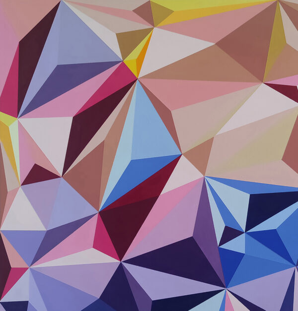 Detail of low-poly facets in dusty rose, ochre and lavender in Sun Glare by the Sea by Yelena Revis
