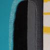 Detail of charcoal pillars with white line hatching beside yellow stripes in Sunny Colour Mood by Yelena Revis