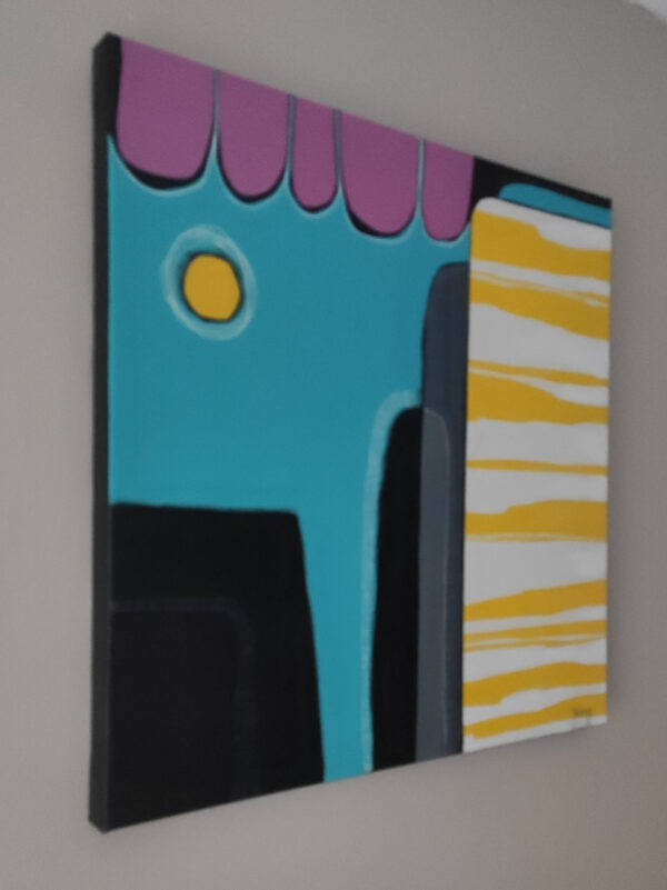 Side view of Sunny Colour Mood by Yelena Revis showing dark painted gallery edges