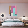 Tenderness Abstract Art Interior Mockup – Contemporary Bedroom Wall Decor by Yelena Revis Tenderness abstract painting by Yelena Revis above an upholstered bed in a serene bedroom