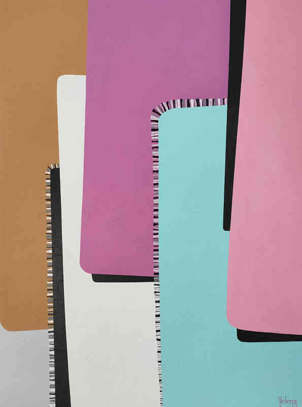 Tenderness Original Contemporary Abstract Canvas Painting by Yelena Revis Tenderness abstract painting by Yelena Revis with overlapping vertical panels in mauve, blush, turquoise and camel